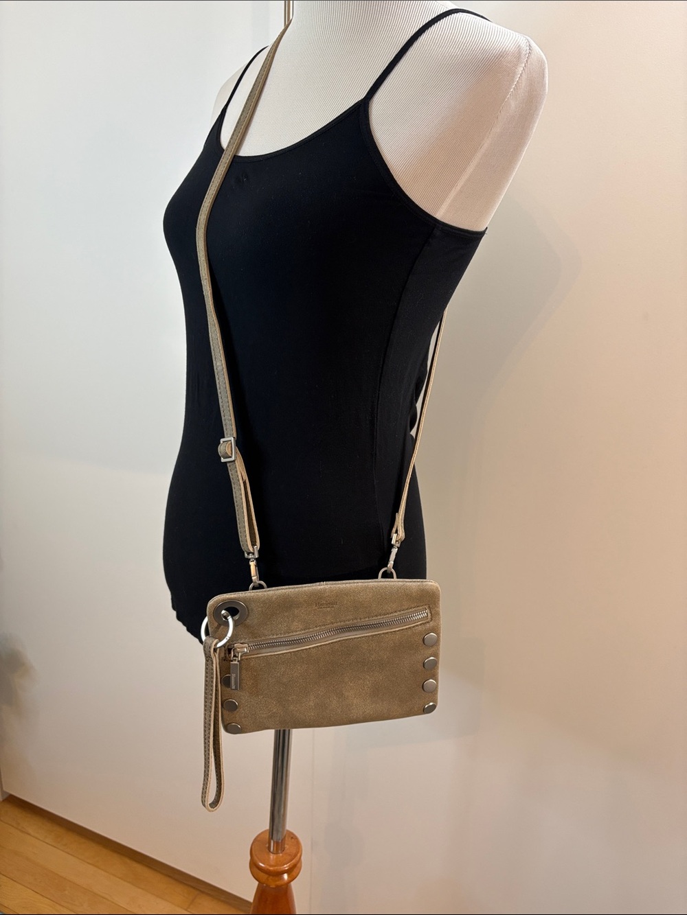 Hammitt Suede Crossbody to Wristlet Bag with Brushed Silver Hardware